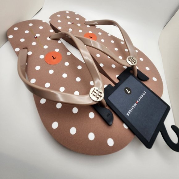 Tommy Hilfiger Flip Flops/Sandals/Thongs - Polka Dot Tan/White - NWT - Picture 3 of 4